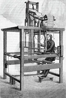 Tapestry Prints: Engraving of a Man Operating a Jacquard Loom