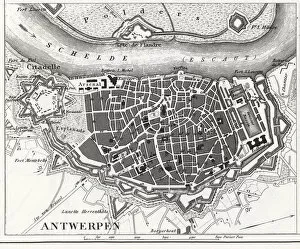 Images Dated 6th January 2014: Engraving: Map of Antwerp