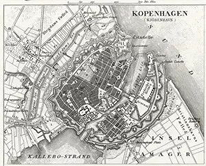 Images Dated 6th January 2014: Engraving: Map of Copenhagen