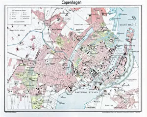 Images Dated 22nd September 2016: Engraving: Map of Copenhagen from 1895
