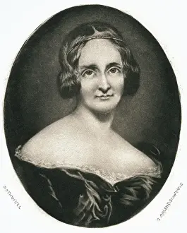 Prints of ORIGINAL CAPTION READS: Illustration of English novelist Mary Wollstonecraft (Godwin). Shelley (1797-1851). Undated illustration Famous Author Prints: Engraving After Mary Wollstonecraft Shelley by Richard Rothwell
