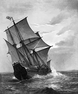 Historical Theme Prints: Engraving of The Mayflower After a Painting by Marshall Johnson