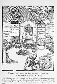 Furnace Prints: Engraving Of Men W/Lead Smelter Furnace