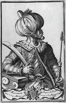 Turkish Prints: Engraving Of Mohammed Ii W/Sword & Staff