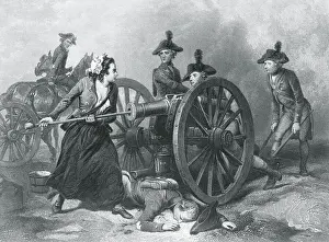 Determination Prints: Engraving of Molly Pitcher Loading Cannon at the Battle of Monmouth
