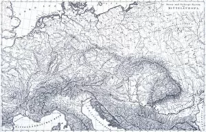 Images Dated 3rd December 2013: Engraving: Mountains and River Systems of Europe