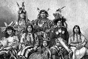 Human Face Gallery: Engraving native american group of people from 1870