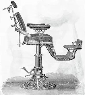 Dentist Prints: Engraving of Old Dentist's Chair