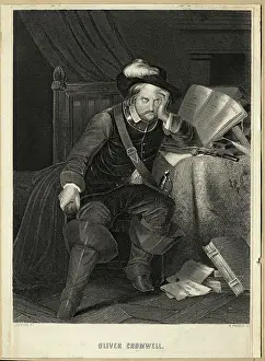 Engraving Of Oliver Cromwell Brooding