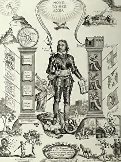 Allegory Prints: Engraving Of Oliver Cromwell/Flags/Etc