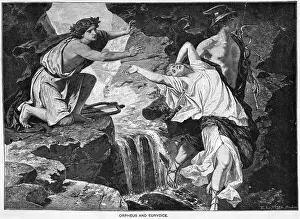 Engraving of Orpheus Reaching for Eurydice