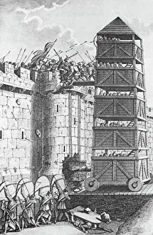 Fortification Prints: Engraving of Pavisers and a Movable Tower