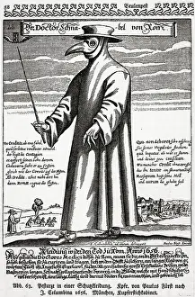 German Text Prints: Engraving of a Physician Wearing Protective Clothing by Paulus Furst