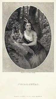 Woods Prints: Engraving Of Pocahontas Seated In Woods