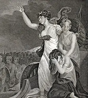 Revolt Prints: Engraving of Queen Boadicea Addressing Her Troops