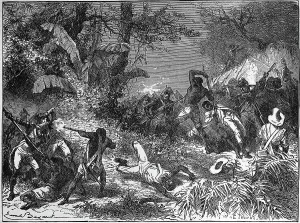 Haiti Prints: Engraving of the Revolt of African Slaves on San Domingo by Emile Antoine Bayard