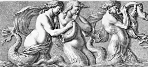 Relief Prints: Engraving of a Roman Relief of Sirens and Tritons