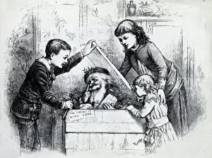 1880s Prints: Engraving of Santa Clause Inside Box