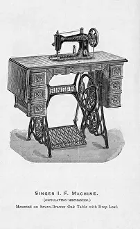 Sewing Machine Prints: Engraving Of Sewing Machine And Table