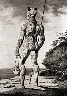 Medallion Motif Prints: Engraving Showing Back View of a Warrior with Full Body Tattoo After Grigori Ivanovich Longscorff