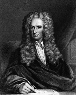 Compass Prints: Engraving of Sir Isaac Newton Seated at a Table