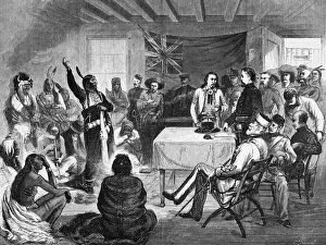 Engraving of the Sitting Bull Council in October 1877