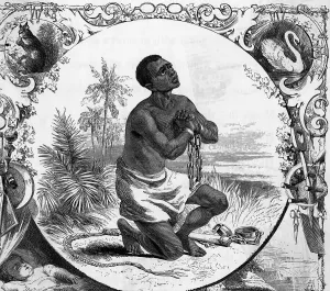 Whip Prints: Engraving Of Slave In Chains Praying