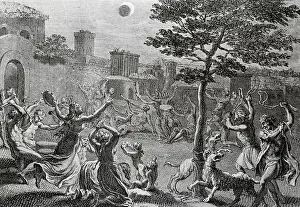 Engraving of Solar Eclipse in Peru by Bernard Picard