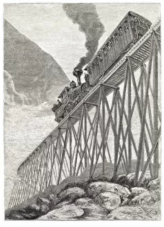 Engraving of steam train at Mount Washington 1879