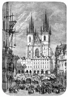 Images Dated 31st August 2017: Engraving TAoen Church in Prague Czech republic 1859