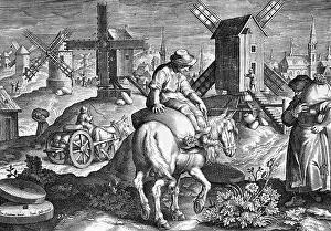 Unpaved Road Prints: Engraving by Theodoor Galle After Windmills in Operation by Joannes Stradanus