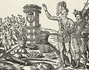 Engraving by Theodor de Bry After The Natives of Florida Worship the Column Erected by Captain Ribaut by Jacques Le Moyne