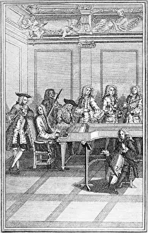 Flute Prints: Engraving of a Traditional 18th-Century Chamber Orchestra
