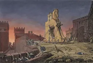 Ancient Greek Prints: Engraving After The Trojan Horse by Henri Paul Motte