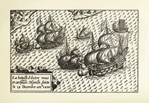 Conflict Collection: Engraving of Van Noort Landing in Manila Bay, Philippines, 1600