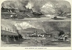 Engraving of Views of South Pittsburgh and Alleghany City Pennsylvania USA