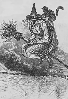 Strange Prints: Engraving of a Witch Flying on a Broomstick