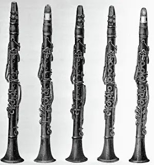 Engravings Of Five Different Clarinets