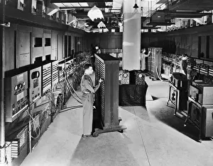 Technician Prints: ENIAC Machine Being Prepared