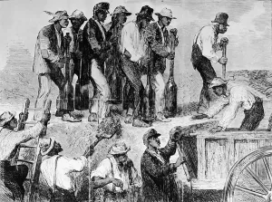 Prints of Illustration depicting enslaved workers building Confederate defenses during the American Civil War, Charleston, South Carolina, 1885. (Frederic Lewis/Getty Images) Urban Echoes of America’s Golden Age: Enslaved Men During American Civil War