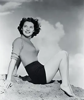 Entertainer Polly Bergen Sitting on Hill