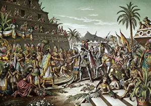 Meeting Prints: Entrance of Cortez into Mexico Lithograph