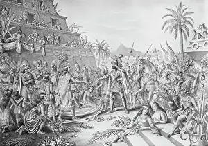 Chromolithographs Prints: Entrance of Cortez into Mexico Lithograph