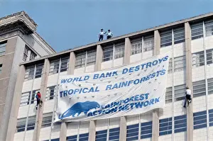 Environmentalism Prints: Environmental Protesters Scaling Skyscraper with Banner Display