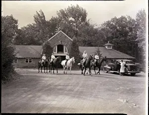 Horsemanship Prints: Equestrian Riders Crossing Road
