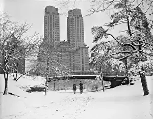 Footbridge Prints: Equestrians Riding in Central Park in Winter