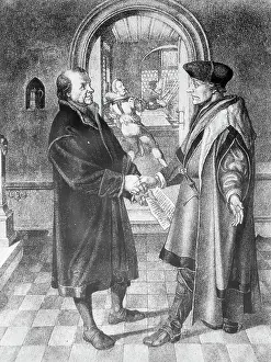 Northern Renaissance Prints: Erasmus and Johannes Froben Shaking Hands