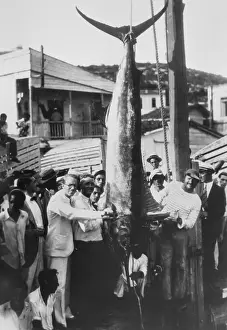 Ernest Heminway with Fish he Caught