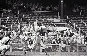 Grandstand Prints: Ernie Banks Batting in Baseball Game