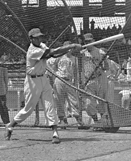 Shortstop Prints: Ernie Banks Batting at Batting Practice